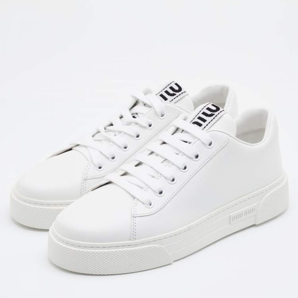 Miu Miu White Leather Lace Up Sneakers Size